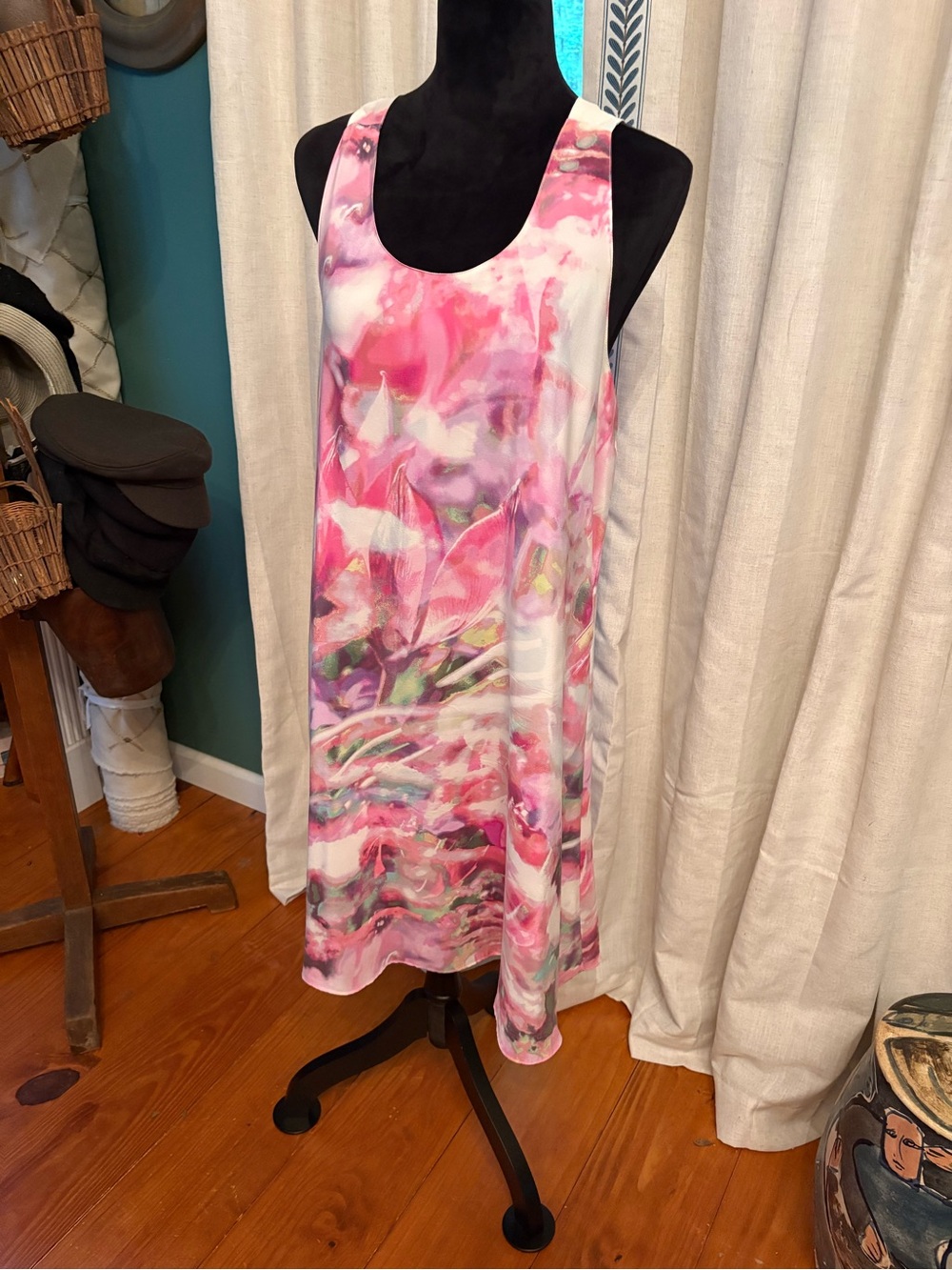Cynthia Rowley Pink and White Watercolor Floral Silk Dress